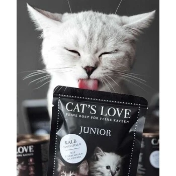 CAT'S LOVE Junior 12x85g Kalb Mit Eierschalen & Lachsöl 2 CAT'S LOVE Junior 12x85g Kalb Mit Eierschalen & Lachsöl – Bild 2
