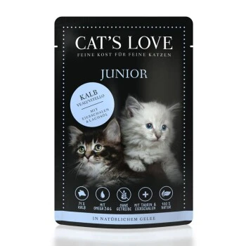 CAT'S LOVE Junior 12x85g Kalb Mit Eierschalen & Lachsöl 1 CAT'S LOVE Junior 12x85g Kalb Mit Eierschalen & Lachsöl